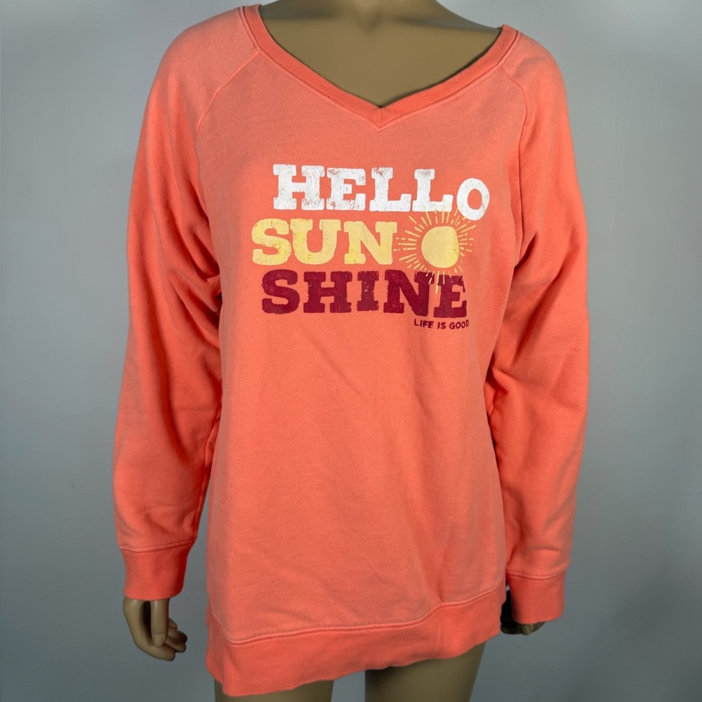 Life Is Good Coral Women's Size Large Classic Fit Hello Sunshine Sweatshirt